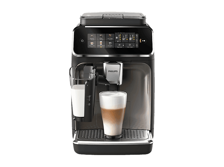 PHILIPS EP3347/90 Serie 3300 LatteGo 5 Kaffeespezialitäten Kaffeevollautomat Matt-Schwarz, Silber-lackierte Arena, Edelstahl Abtropfschale - Image 1