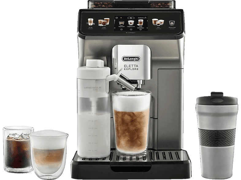 DELONGHI Eletta Explore Cold Brew ECAM450.86.T - über 50 heiße und kalte Rezepte, 4 Benutzerprofile, einfache Bedienung, Kaffeevollautomat Titan