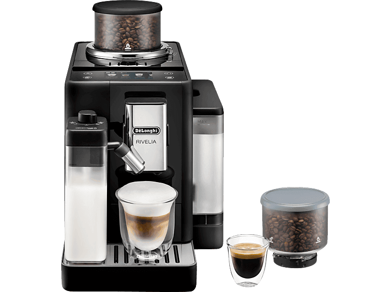 DELONGHI Rivelia EXAM440.55.B - 13 Kaffeespezialitäten, austauschbare Bohnenbehälter, KI-Kaffeeroutine, 4 Benutzerprofile, Kaffeevollautomat Schwarz