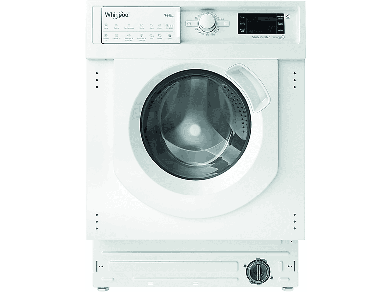Whirlpool Lavadora secadora integrable - Whirlpool BI WDWG 751482 EU N, 7 kg/5kg, 1400 rpm, 6th Sense, Sin panelar
