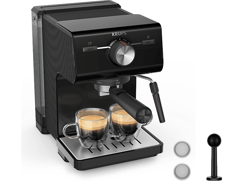 Cafetera express - Krups XP381810, 15 bares, Depósito 2 L, Espumador de leche, Negro - Image 1