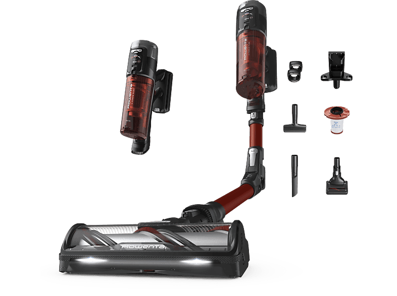 Aspirador escoba - Rowenta RH9A73 X - Force Flex 13.60 Animal Care, 380 W, 0.65 L, 60 min, Sin cables, Multisuperficie, Especial mascotas, Rojo