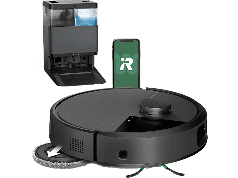 Robot friegasuelos - iRobot Roomba® Plus 505, 295 ml Depósito Polvo, 3l Depósito Agua Base, 3h Autonomía, Negro