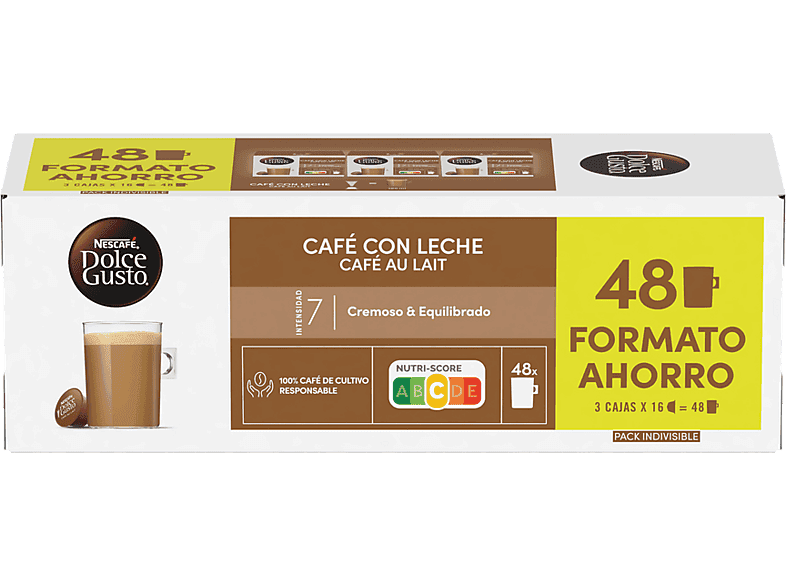 Cápsulas monodosis - Dolce Gusto Café con leche, Pack de 3 cajas de 16 cápsulas (48 en total)