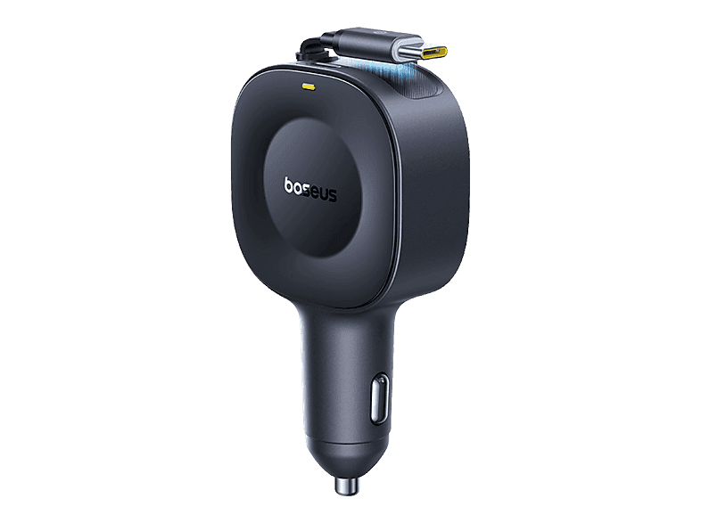 Cargador coche - Baseus VR2 PrimeTrip, Universal, 30W, Puerto Tipo-C, Con cable retráctil Tipo-C, Rotación multiángulo, Negro Cosmic