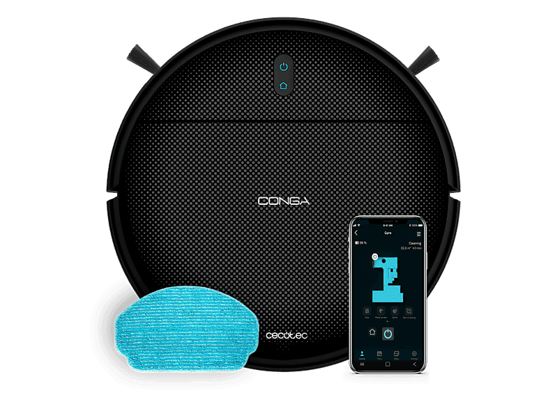 Cecotec Robot friegasuelos - Cecotec Conga M10, 120 m², Sin enredos, Doble cepillo lateral, Plan de limpieza personalizado, Negro