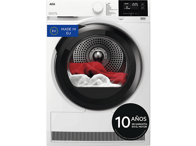 Secadora bomba de calor - AEG TR719G4PB, 9 kg, 10 programas, MixDry, Display LED, Blanco