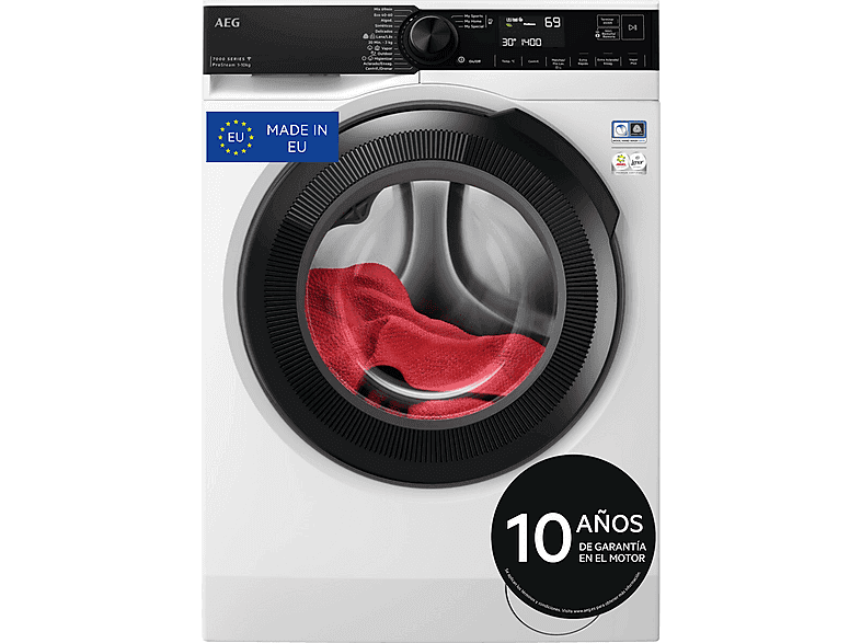 AEG Lavadora carga frontal - AEG LFR7314O4C, 10 kg, 1400 rpm, 12 programas, Función Vapor, Tambor Care, PreciseWash, Blanco