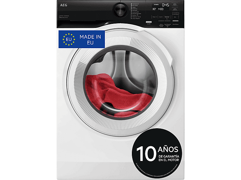 AEG Lavadora carga frontal - AEG LFE6G54H2B, 10.5 kg, 1400 rpm, 10 programas, Ciclo rápido 45 min, Higiene con Vapor, Blanco