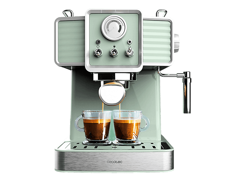 Cafetera express - Cecotec Power Espresso 20 Tradizionale, 20 Bares, Manómetro PressurePro, Vaporizador orientable, Thermoblock, Diseño vintage, Verde