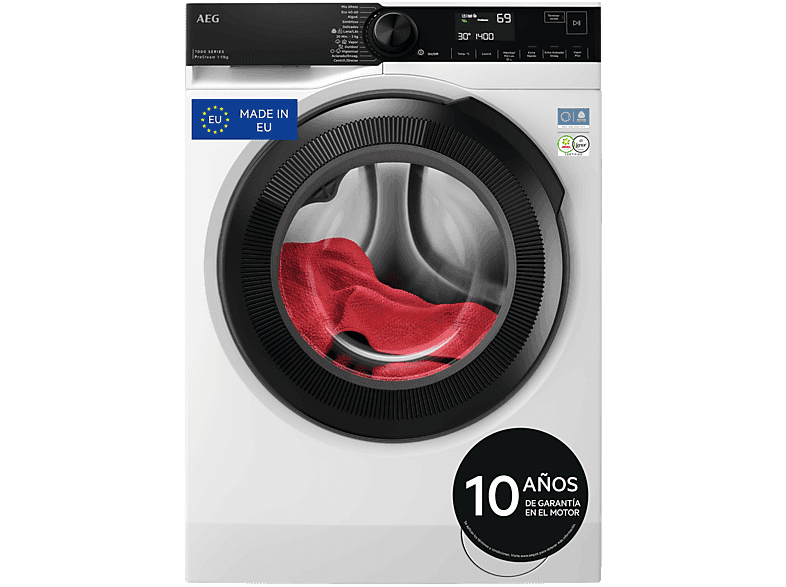 AEG Lavadora carga frontal - AEG LFSR7304L4BP, 11 kg, 1400 rpm, 12 programas, Programa Higiene con vapor, Cajón extra largo, Blanco