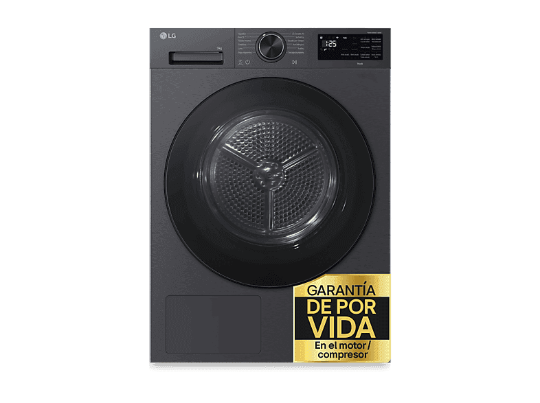 LG Secadora bomba de calor - LG RHX5009TBB, 9 kg, 12 programas, AI DUAL Inverter™, ThinQ™, Acero Grafito Mate Antihuellas