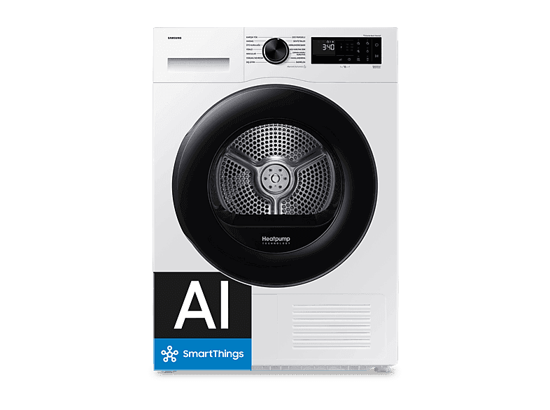 Samsung Secadora bomba de calor - Samsung DV90DG52A0AEEC, 9 kg, 14 programas, Hygiene Care, Inteligencia Artificial y SmartThings Clase C, Blanco