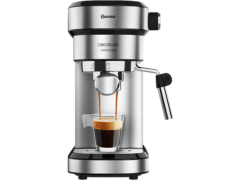 Cecotec Cafetera express - Cecotec Cafelizzia 790 Steel, 1350W, Calentamiento rápido, 20 bar, 1.2 L, 1-2 cafés, Inox