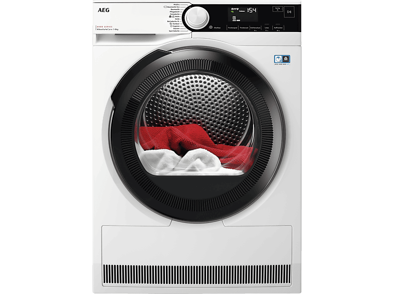 AEG AEG TR8T70680 Wärmepumpentrockner Serie 8000 AbsoluteCare® mit Trommelsteuerung (8 kg, Weiß / Schwarz / Weiß)