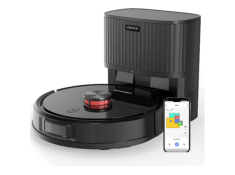 VONKO Aspiradora robot - VONKO S6PRO, 6000 Pa de potente succión, 50 W, Depósito 2,5 l, Autonomía 180 min, naranja