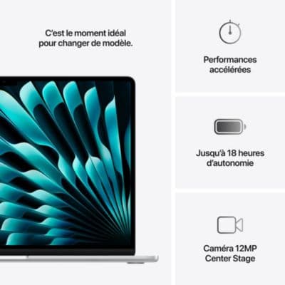 Ordinateur Apple MACBOOK Air 15" Puce M4 CPU 10 / GPU 10 coeurs Mémoire RAM 16Go Stockage 512Go SSD Retina Argent - Image 10