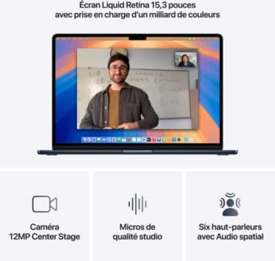 Ordinateur Apple MACBOOK Air 15" Puce M4 CPU 10 / GPU 10 cœurs Mémoire RAM 24Go Stockage 512Go SSD Retina Minuit - Image 5