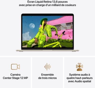 Ordinateur Apple MACBOOK Air 13" Puce M5 CPU 10 / GPU 8 coeurs Mémoire RAM 16Go Stockage 512Go SSD Lumière stellaire - Image 5