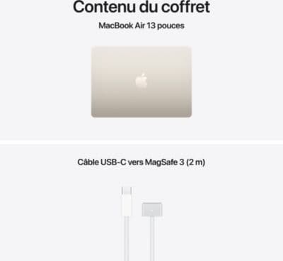 Ordinateur Apple MACBOOK Air 13" Puce M5 CPU 10 / GPU 8 coeurs Mémoire RAM 16Go Stockage 512Go SSD Lumière stellaire - Image 9