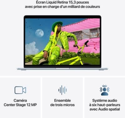 Ordinateur Apple MACBOOK Air 15" Puce M5 CPU 10 / GPU 10 coeurs Mémoire RAM 16Go Stockage 512Go SSD Bleu Ciel - Image 5