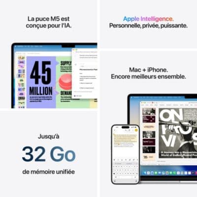 Ordinateur Apple MACBOOK Air 15" Puce M5 CPU 10 / GPU 10 coeurs Mémoire RAM 16Go Stockage 512Go SSD Bleu Ciel - Image 8