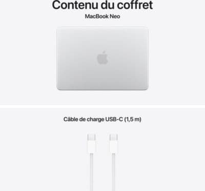 Ordinateur Apple MACBOOK Neo Puce A18 Pro CPU 6 / GPU 5 coeurs Mémoire RAM 8Go Stockage 512Go SSD Argent avec Touch ID - Image 10