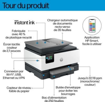 Imprimante jet d'encre HP OfficeJet Pro 9122e éligible Instant Ink - Image 3