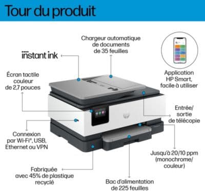 Imprimante jet d'encre HP OfficeJet Pro 8134e éligible Instant Ink - Image 3