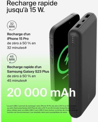 Batterie externe BELKIN 20000 mAh 15W USB-C et USB-A - Image 6
