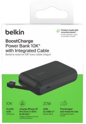 Batterie externe BELKIN 10000 mAh avec cable USB-C intégre noir - Image 2