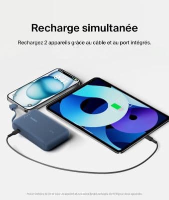Batterie externe BELKIN 10000 mAh avec cable USB-C intégre bleu - Image 6