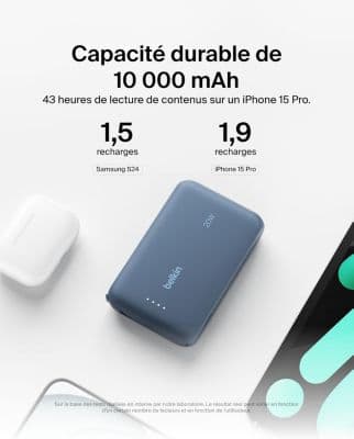 Batterie externe BELKIN 10000 mAh avec cable USB-C intégre bleu - Image 7