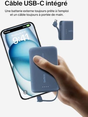 Batterie externe BELKIN 10000 mAh avec cable USB-C intégre bleu - Image 8