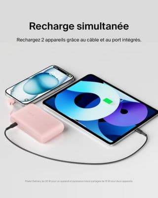 Batterie externe BELKIN 10000 mAh avec cable USB-C intégre pink - Image 6