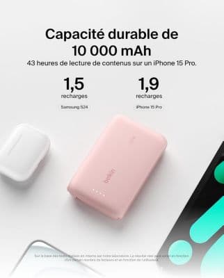 Batterie externe BELKIN 10000 mAh avec cable USB-C intégre pink - Image 7