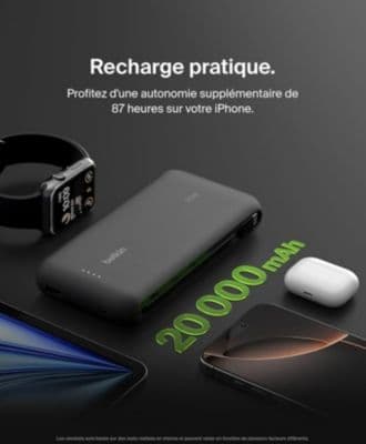 Batterie externe BELKIN 20000 mAh avec cable USB-C intégre noir - Image 6