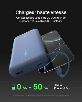 Batterie externe BELKIN 20000 mAh avec cable USB-C intégre bleu - Image 5