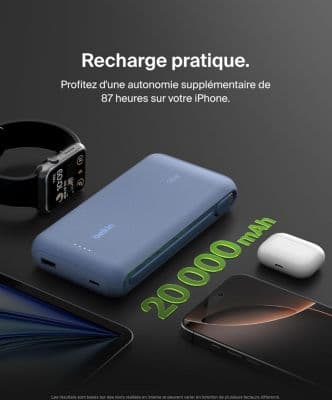 Batterie externe BELKIN 20000 mAh avec cable USB-C intégre bleu - Image 6