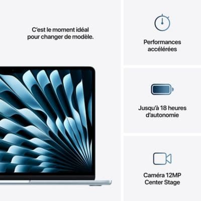 Ordinateur Apple MACBOOK Air 15" Puce M4 CPU 10 / GPU 10 coeurs Mémoire RAM 16Go Stockage 1To SSD Bleu ciel - Image 10