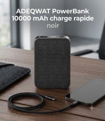 Batterie externe ADEQWAT 10000 mAh Power Delivery noir - Image 2