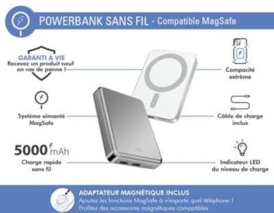 Batterie externe FORCE POWER 5000mAh MagSafe 15W argent - Image 7