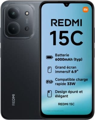 Smartphone XIAOMI Pack Redmi 15C 256Go Noir 4G + coque + Chargeur - Image 3