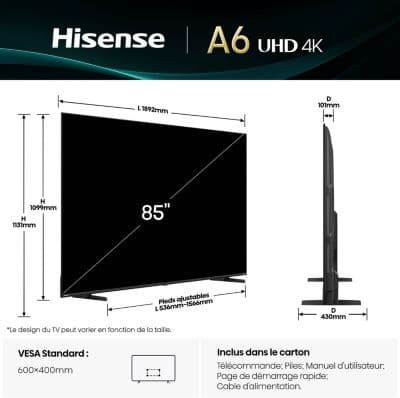 TV LED HISENSE 85A6Q 2025-85 pouces (215cm) - Image 4