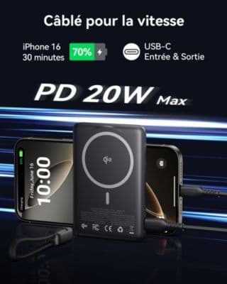 Batterie externe INIU 5000 mAh MagPro slim noir - Image 6