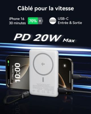Batterie externe INIU 5000 mAh MagPro slim blanc - Image 6
