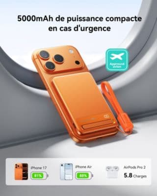 Batterie externe INIU 5000 mAh Magnet Qi2 MagPro slim orange - Image 8