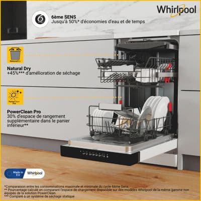 Lave vaisselle 45 cm WHIRLPOOL WSFO3O34PF 6ème Sens - Image 2