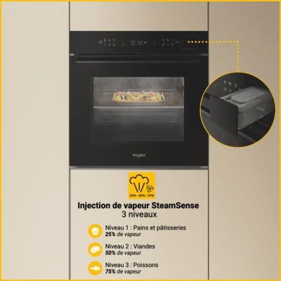 Four encastrable fonction vapeur WHIRLPOOL WOI7A8FPT1SBAF Vapeur AirFry - Image 4