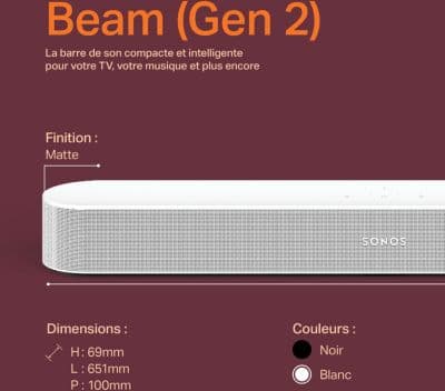 Caisson de basse SONOS Sub Mini White + Barre de son SONOS Beam 2 Blanc - Image 4